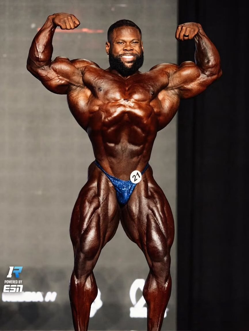 Keone Pearson · Keone Pearson in a front double-biceps pose at the 2025 212 Olympia