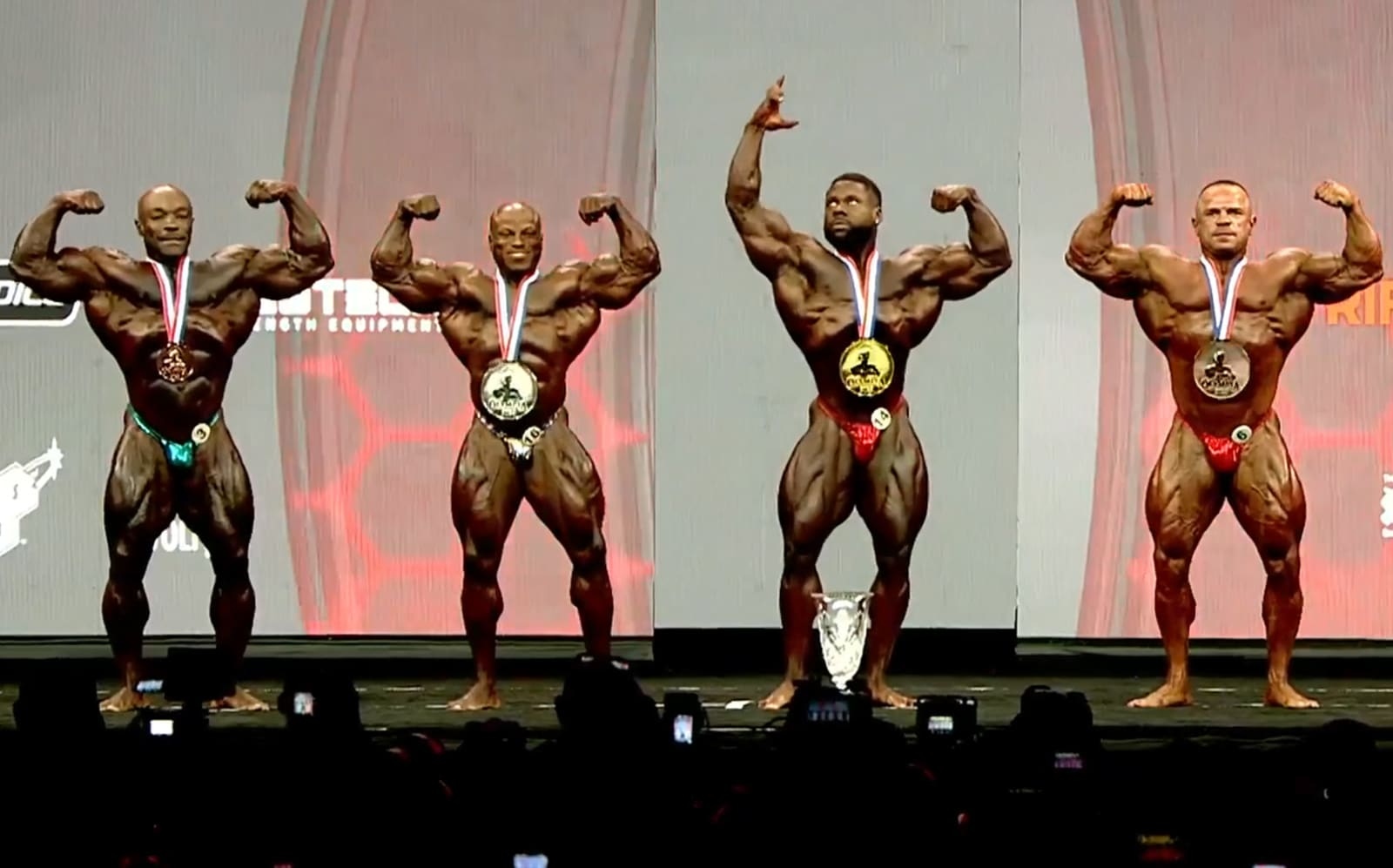 Keone Pearson · Keone Pearson and Shaun Clarida in a front double-biceps comparison at the 2023 212 Olympia