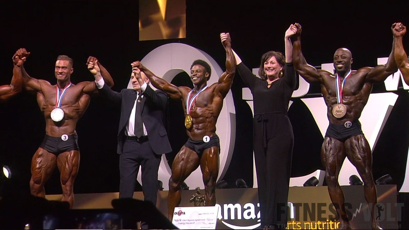 Breon Ansley · Breon Ansley and fellow finalists in a rear double-biceps comparison at the 2017 Classic Physique Olympia